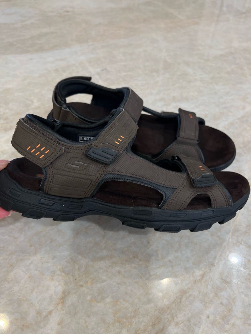 Skechers Brown and Black Men's Adjustable Outdoor Sandals Vegan Leather